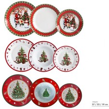 Servizio Piatti 18 Pezzi Ceramica Natale Natalizio Babbo Natale Albero