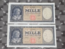 Coppia di 1000 Lire Ornata Decreto 25/09/1961 Consecutive