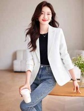 Giacca da Tailleur Blazer Donna Ufficio Elegante Raso Slim Bianco 20214