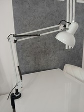 Lampada da Scrivania Tavolo Regolabile in Metallo Bianco Vintage a Morsetto