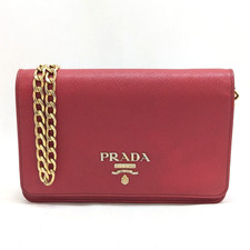 Borsa a tracolla PRADA Saffiano in pelle catena portafoglio rosso 1BP006...