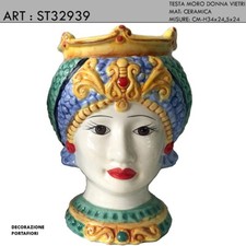 Statua scultura testa di Moro donna Vietri portafiori 34 h cm bomboniera in cera
