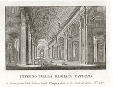 INTERNO DELLA BASILICA VATICANA,  incisione a bulino,  1823 + passepartout