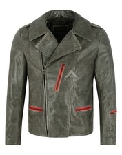 GIUBBINO RETRO COLLETTO ANNI 70 GRIGIO MUCCA pelle classico biker moda vintage jacket