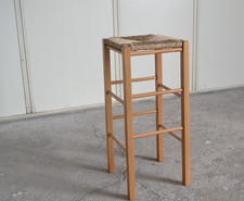 Sgabello h 70 cm legno noce chiaro seduta quadrata paglia gambe dritte (offerta)