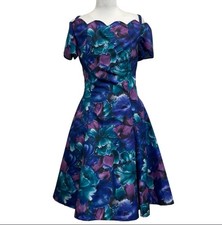 Abito MainFrame vintage anni 80 floreale spalle aperte smerlato festa ballo cerchio taglia 9