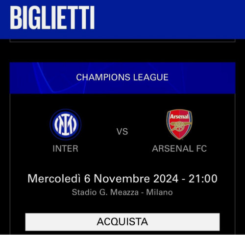 Biglietto inter arsenal - biglietto,