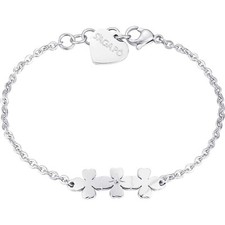 Bracciale Donna Acciaio Portafortuna Quadrifoglio Cristallo Bianco Sagapo SRI15
