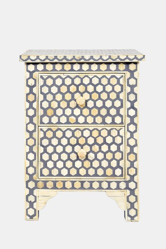 Comodino vintage grigio inlay - vintage,
