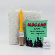 Kit Vetroresina, Resina Poliestere Liquida  5 Kg + 5 Mq Lana di Vetro + Pennello