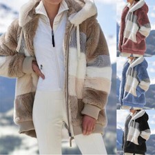 Women Striped Fleece Hooded