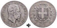REGNO D'ITALIA 5 lire 1873 Milano ARGENTO Scudo Vittorio Emanuele II