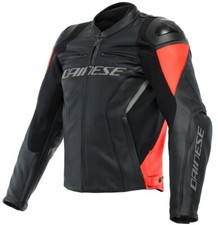 GIACCA MOTO PELLE DAINESE RACING 4 LEATHER NERO ROSSO FLUO TG 52