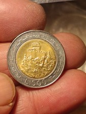 1988 SAN MARINO 500 LIRE BIMETALLICHE SERIE PATRIMONIO MURA SECONDA TORRE