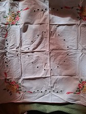 Tovaglia CopritavoloCotone Ricamata A Mano Natale Candela Vischio Con Tovagliett