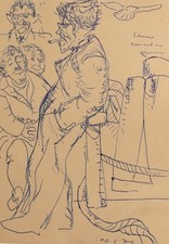 Vintage inchiostro disegno passeggeri casuali su un ritratto di barca