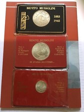 Lotto 3 monete fantasia Benito Mussolini ottone argentato dall'Italia in plastica