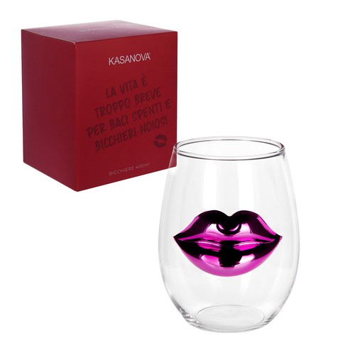 Bicchiera vetro labbra rosa