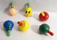 TROTTOLE GIOCATTOLO TROTTOLINE LEGNO ARTIGIANALI 6 PEZZI giroscopio cm 3,5x5