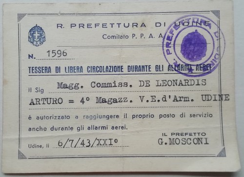 Tessera regia prefettura udine - tessera,