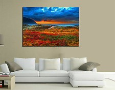 QUADRI MODERNI TELA ARTE PAESAGGIO XXL 200X125NATURA TRAMONTO CAMPO PAPAVERI