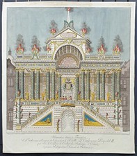 Stampa antica colori originali chinea francoforte 1790 imperatore leopoldo II