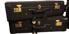 Gucci -Coppia Valigie da Viaggio Vintage Anni 70 Tela GG Righe Diagonali E Pelle