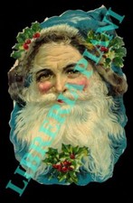 Babbo Natale, (solo volto con lunga barba  bianca) corona di agrifoglio con ba