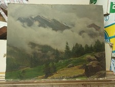 QUADRO OLIO SU TAVOLA MONTAGNA CON NEBBIA SCUOLA DELLEANI FIRMATO 1927 BELLO