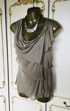 Top a strati EMPORIO ARMANI TAGLIA UK 10 designer kaki/taupe avvolgente nuovo con etichette £140
