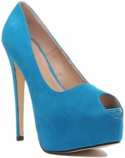 Donna Assassino Tacco Alto Plateau Nascosto Scarpe IN Blu Misura UK 3 - 8