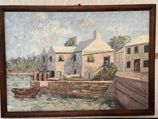 Scena porto non firmata antico olio su tela