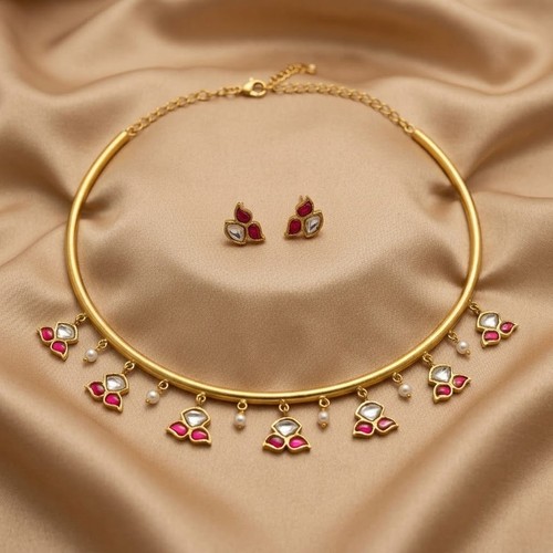 Set collana hippie kundan - hippie, ruby