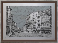 Vecchia Milano Piazza Cordusio serigrafia lastra alluminio firma Mairano 76 4/90