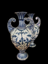 Coppia di vasi orcioli maiolica G. Piccone Albisola Italia decoro bianco/blu