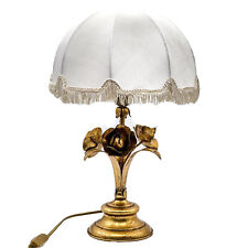 Lampada Da Tavolo Vintage In Stile Impero Con Paralume E Rose In Ottone | 40 Cm