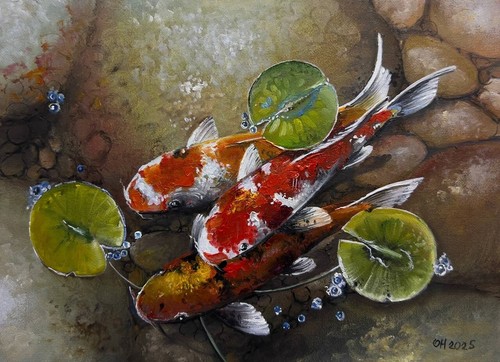 Dipinto olio originale koi - olio,