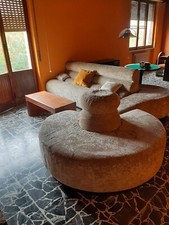 Divano Vintage relax con penisola componibile beige tessuto originale annni 70