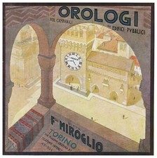 PUBBLICITA' 1926 OROLOGI CAMPANILE TORRE MIROGLIO TORINO EDIFICI PUBBLICI 