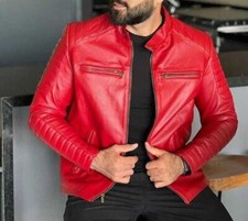 Giacca Uomo Pelle Rossa Moto
