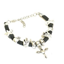 Bracciale da donna tipo pandora con charms braccialetto ciondoli nero regolabile