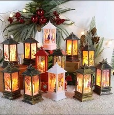 Vintage Christmas Lantern Light with Santa Design – Holiday Decoration for Home,