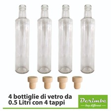 4 BOTTIGLIE di VETRO trasparente da 0.5 litri con 4 tappi