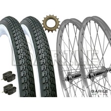Coppia Ruote 24 x 1.75 + Pignone + Copertoni Bianco Nero + Camere Bici Graziella