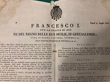 Antico Documento Manoscritto Regno Delle Due Sicilie Francesco I Borbone