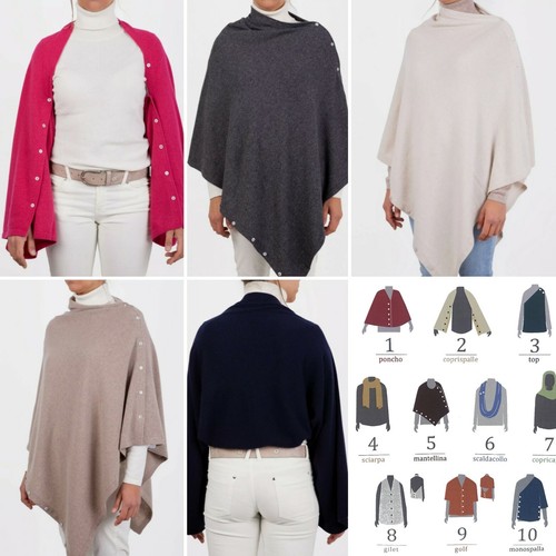 Marenza poncho con bottoni - con,