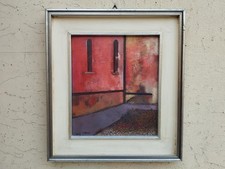 QUADRO DIPINTO TEMPERA SU TAVOLA "MURO ROSSO" LUIGI DELLEANI 1976 OPERA 25 X 29
