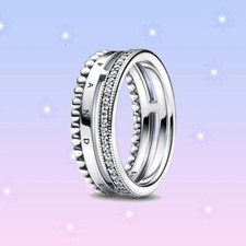 Anello Pandora Signature Logo Pavé & Beads Ring 925argento per le donne regalo