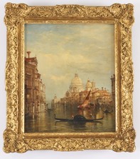 Antico dipinto olio su tela di Venezia di Alfredo Pollentino XIX secolo