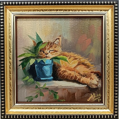 Gatto zenzero dipinto olio